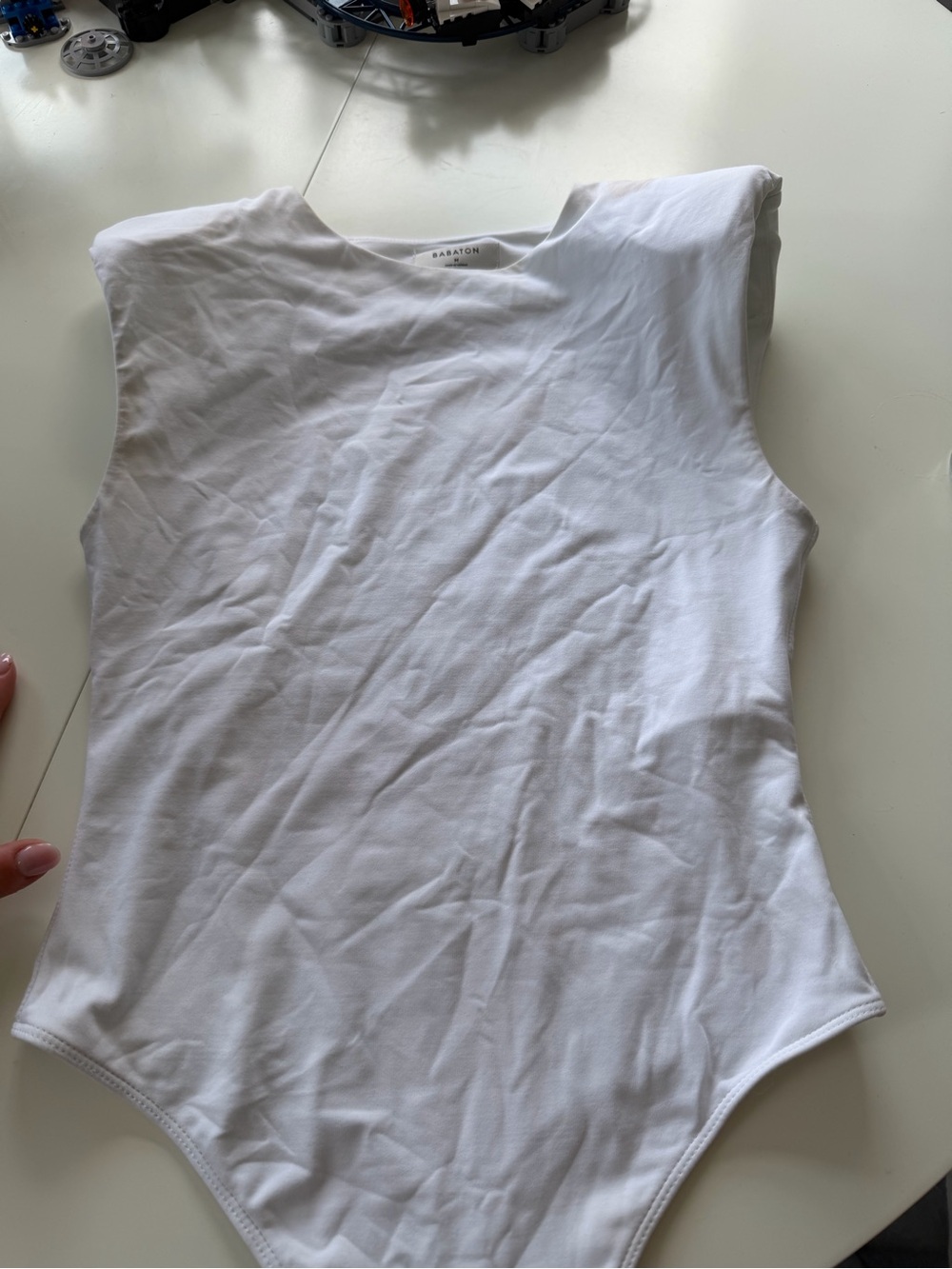 Babaton White Padded-Shoulder Sleeveless Bodysuit